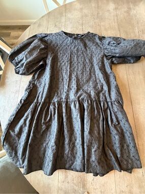 PrettyLittleThing Black Puff-Sleeve Drop-Waist Dress for Kids